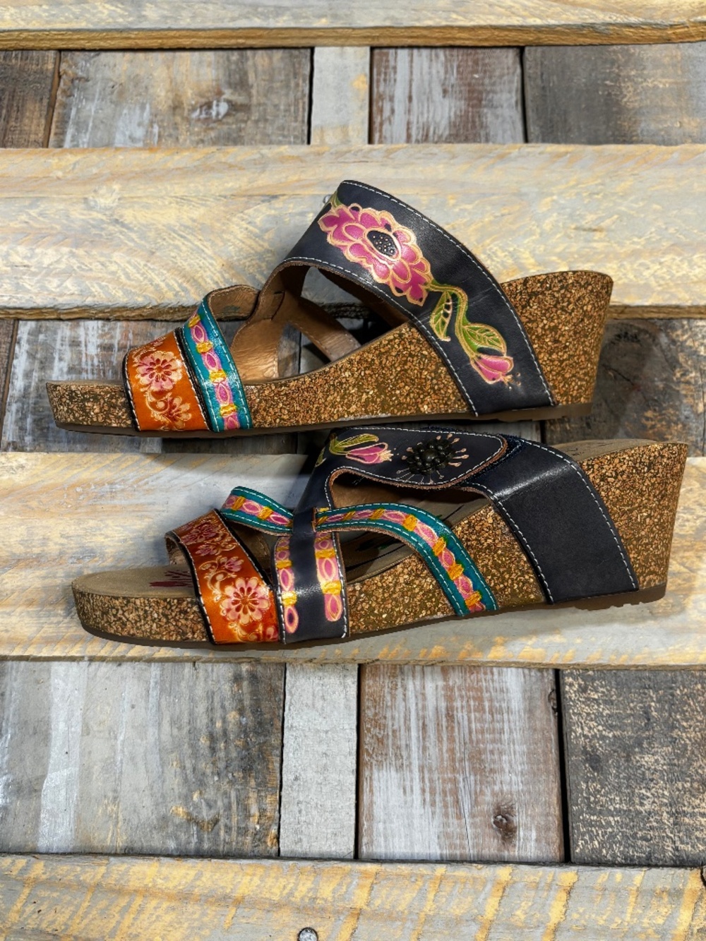 NWOB [L'Artiste] Slip On < Swan > Open Toe Platform Slide Leather Wedges | 8.5 - Picture 3 of 13